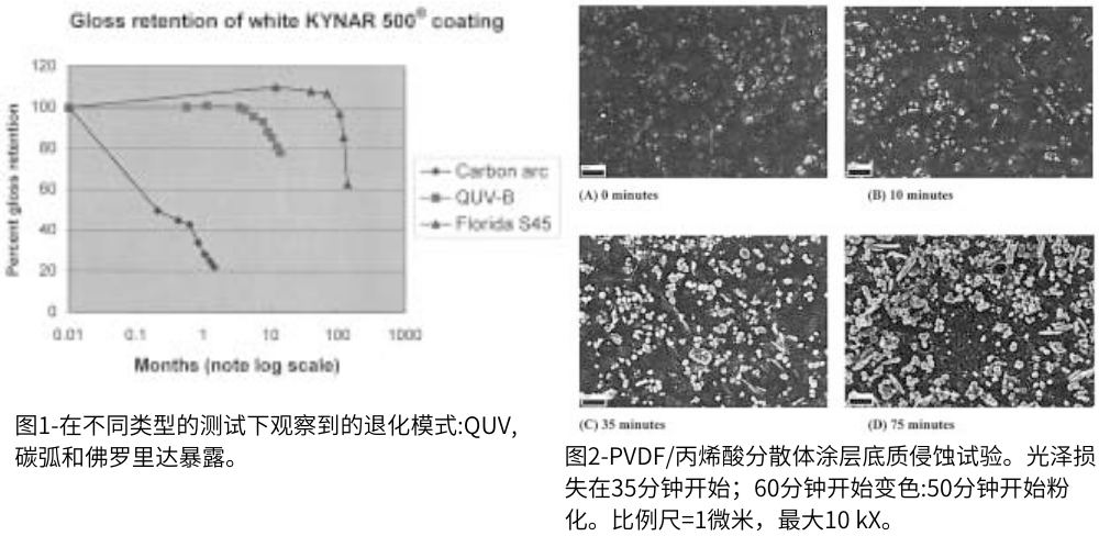 圖1顯示了白色PVDF商用型涂料在三種不同測(cè)試類型下的光澤變化；圖2PVDF涂層在氧等離子體暴露后的情況